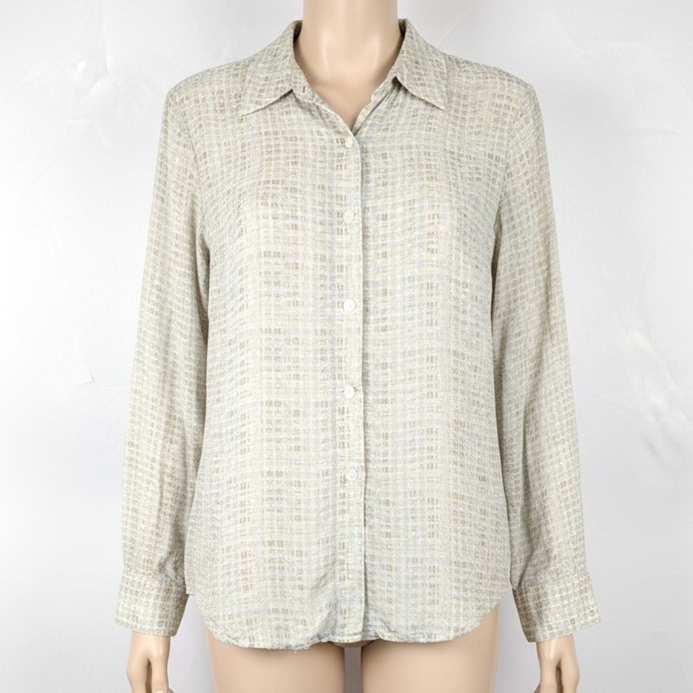 Vintage Y2K Geometric Abstract 100% Silk Button Top Size 10 Long Sleeve Office - Picture 1 of 10